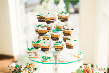 Different kinds of baked sweets on a buffet