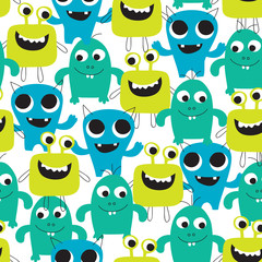 seamless happy monster pattern vector illustration - 161950515