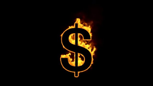 Burning dollar sign isolated on black background
