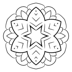 Contour mandala for color books. Monochrome image. A repeating pattern in the circle. A beautiful illustration for scrapbook. The template for printing on fabric. Stylized fruits.