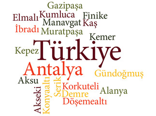 Turkish city Antalya subdivisions in word clouds
