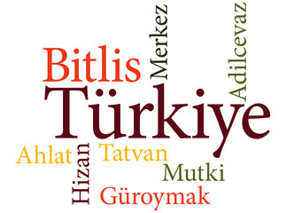 Turkish city Bitlis subdivisions in word clouds