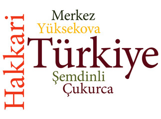 Turkish city Hakkari subdivisions in word clouds