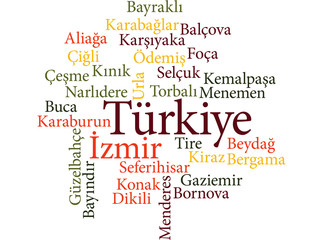 Turkish city Izmir subdivisions in word clouds