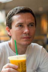 Tourist in restaurant.