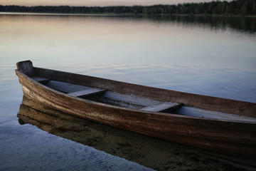 Fototapeta premium Landscape with a lake and boats.