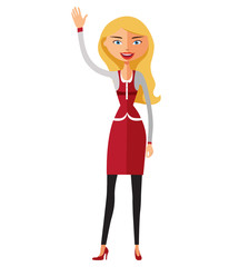 Blonde business woman waving her hand  isolated on white background vector illustration