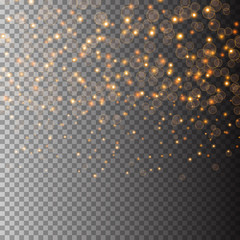 Vector light glitter particles background effect for luxury greeting rich card. Sparkling texture. Star dust sparks in explosion on transparent background