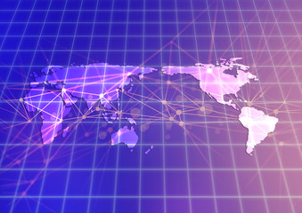 Obraz premium grid with map world digital abstract network background illustration