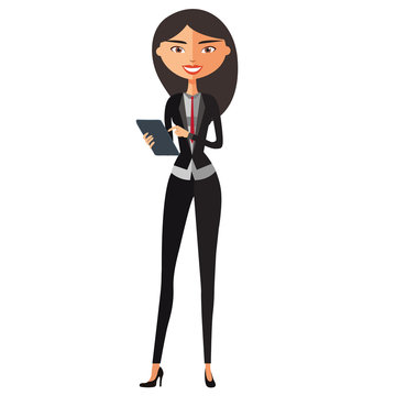 Asian businesswoman with tablet flat cartoon vector illustration