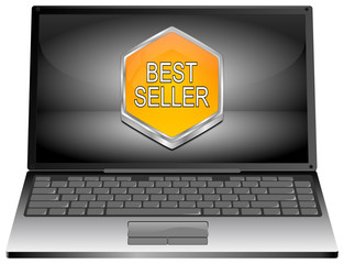 Laptop computer with Bestseller button - 3D illustration