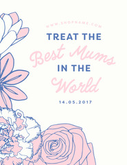 Vector of mothers day card with treat the best mums in the world message