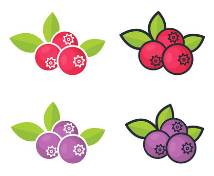 cranberry and blueberry vector set