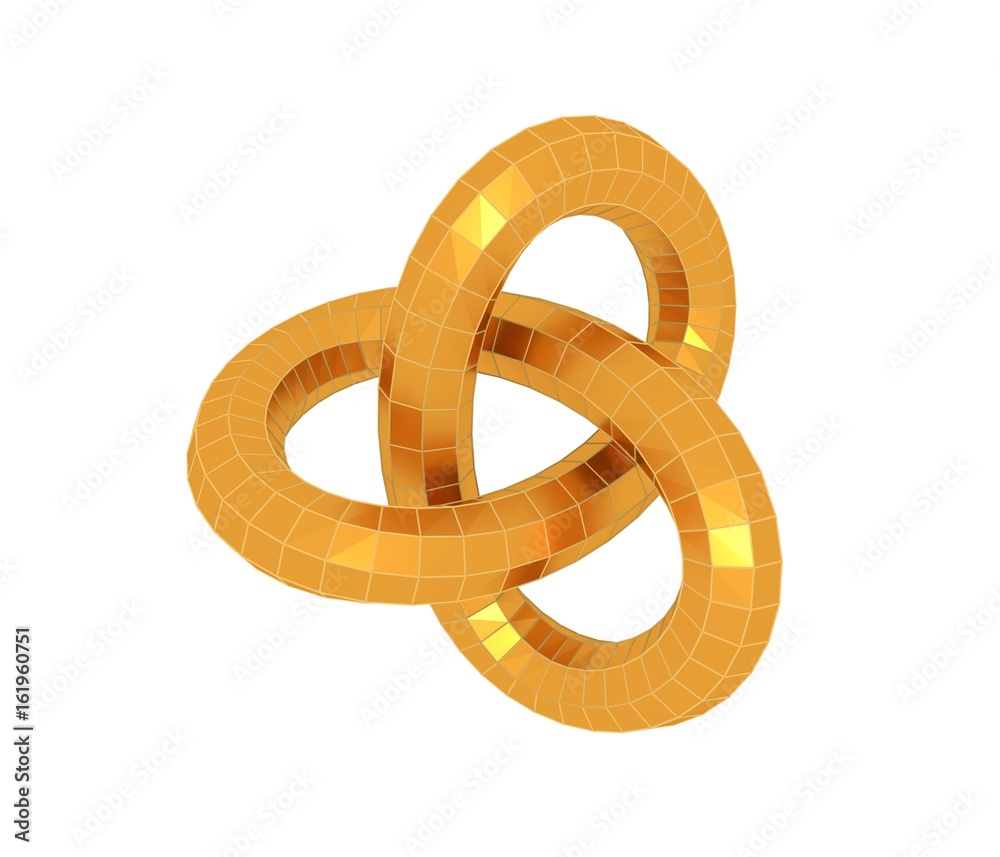 Wall mural abstract geometric shape with trefoil knot. 3d rendering. polygonal wireframe infinity loop model