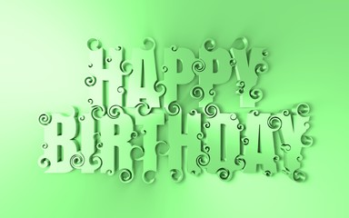 Lettering illustration with Happy Birthday text. Typography poster with abstract ornament of curls. 3D rendering