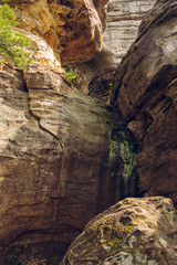 Passages between rock in sunny day