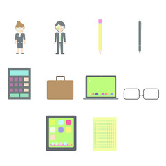 Vector icons of businesspeople and equipments against white background