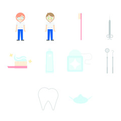 Vector set of dentist and dental equipments against white background