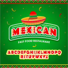 Mexican food logo with mexican alphabet. Mexican Fast food logotype template. Isolated Vector logo design template. - stock vector