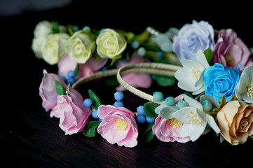 a little rim with delicate berries and roses, handmade, suede plastic and cold porcelain.