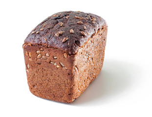 rye bread with sunflowers seeds isolated on white background