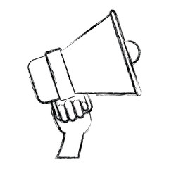 Fototapeta na wymiar monochrome blurred silhouette of hand holding bullhorn vector illustration