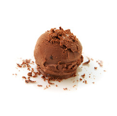Chocolate ice cream on white background.