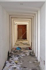 view of the corridor in the abandoned building