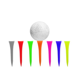 golf ball with tees isolated on white background with clipping path.