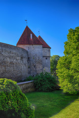Wall and tower of the ancient castle in Tallinn, Estonia in summer