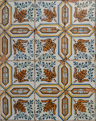 Colorful portuguese tiles in Sesimbra, Portugal