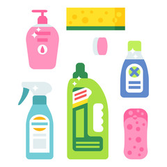 Cleanser bottle chemical housework product care wash equipment cleaning liquid flat vector illustration.