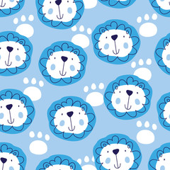 Fototapeta premium seamless blue lion cartoon pattern vector illustration