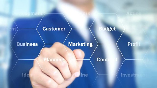 Artwork, Man Working on Holographic Interface, Visual Screen