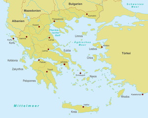 Griechenland Karte - Orange (detailliert)