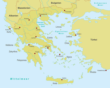 Griechenland Karte - Orange (detailliert)
