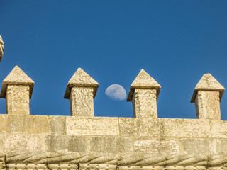 Belem tower details and the moon