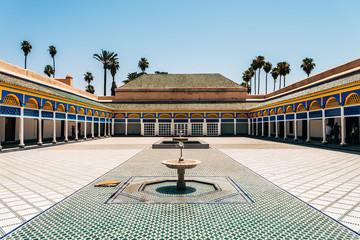 views of bahia palace courtyard at marrakech, morocco
