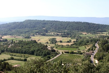 Fototapeta na wymiar vue sur les monts du Vaucluse et les cultures du Luberon