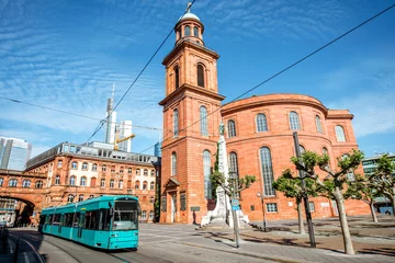 Morning view on the Pauls church with tram at the old town of Frankfurt city, Germany © rh2010