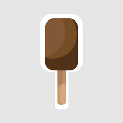 Milk chocolate ice cream sticker style icon with white outline isolated on light grey background