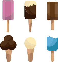 Set of bright colored ice creams isolated
