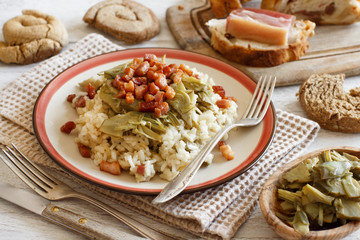 Risotto with artichokes and bacon
