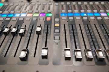 Recording studio equipment. Professional audio mixing console