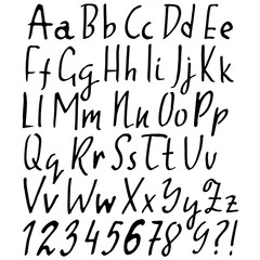 Hand drawn dry brush font. Modern brush lettering. Grunge style alphabet. Vector illustration.