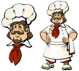 Caricature French chef is very happy.