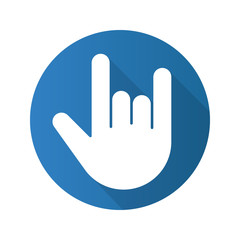 Heavy metal gesture. Flat design long shadow glyph icon