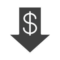 Dollar rate falling glyph icon