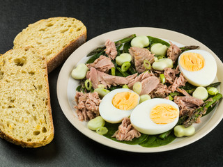 Tuna Fish Salad with Broad Beans Boiled Eggs and Asparagus