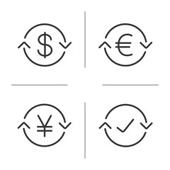Money exchange linear icons set